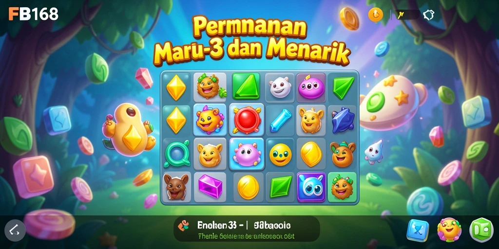 Tampilan gameplay FB168 dengan berbagai level dan tantangan Match-3.