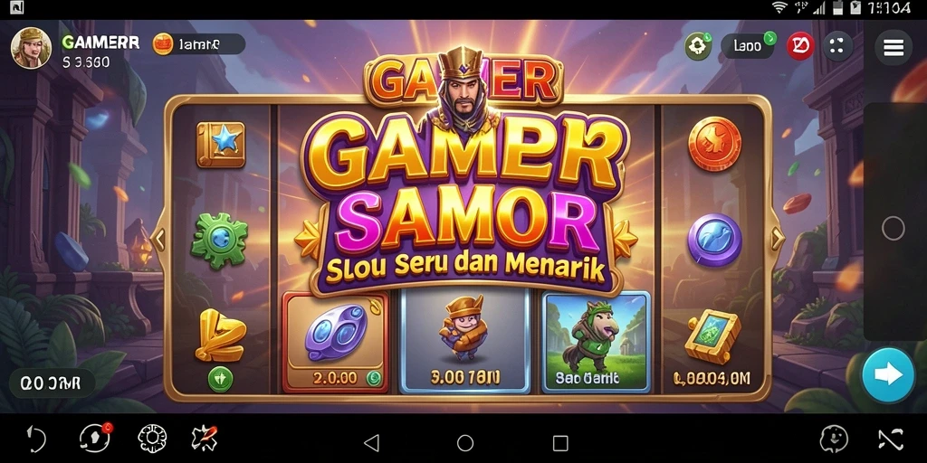 Tampilan gameplay GAMERP yang memikat dengan banyak gulungan dan simbol slot.