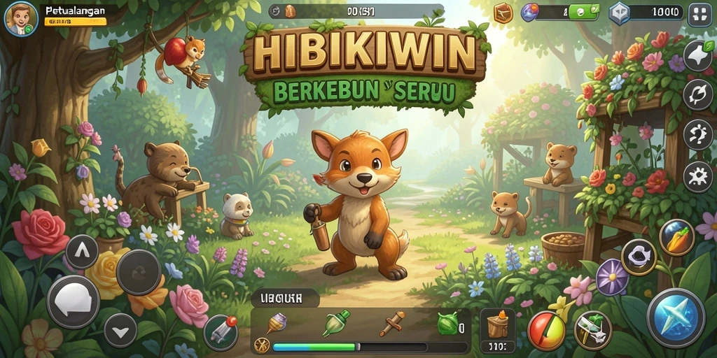 Tampilan menarik gameplay HIBIKIWIN saat berkebun.