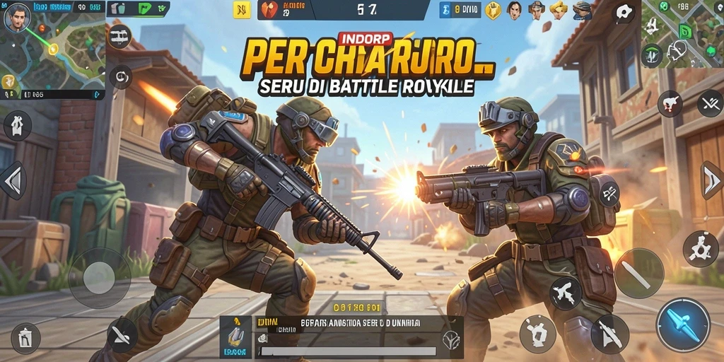 Tangkapan layar utama INDORP menampilkan aksi seru Battle Royale.