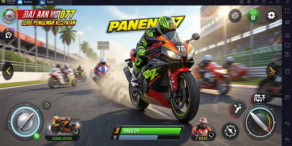 Tampilan seru gameplay <strong>PANEN77</strong> saat balapan motor di trek yang menantang.