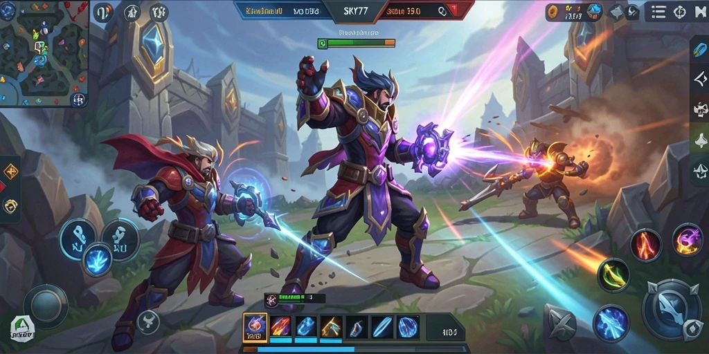 Tangkapan layar gameplay seru dari SKY77 dengan pertarungan mendebarkan.