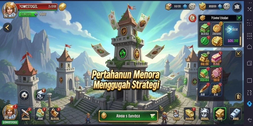 Screenshot menampilkan serangan menara dalam YOWESTOGEL yang mendebarkan.